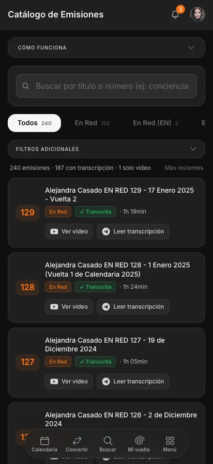 Catálogo de Emisiones en el teléfono
