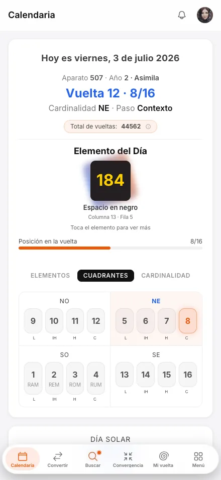Calendaria en versión móvil, vista Cuadrantes