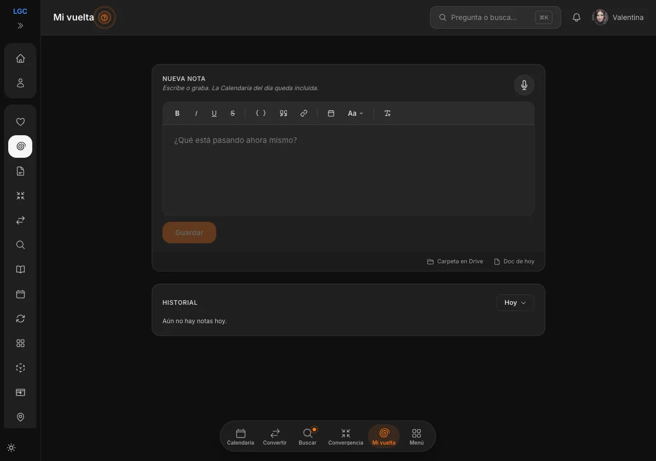 Mi vuelta: editor de notas con grabación por voz y la Calendaria del día incluida
