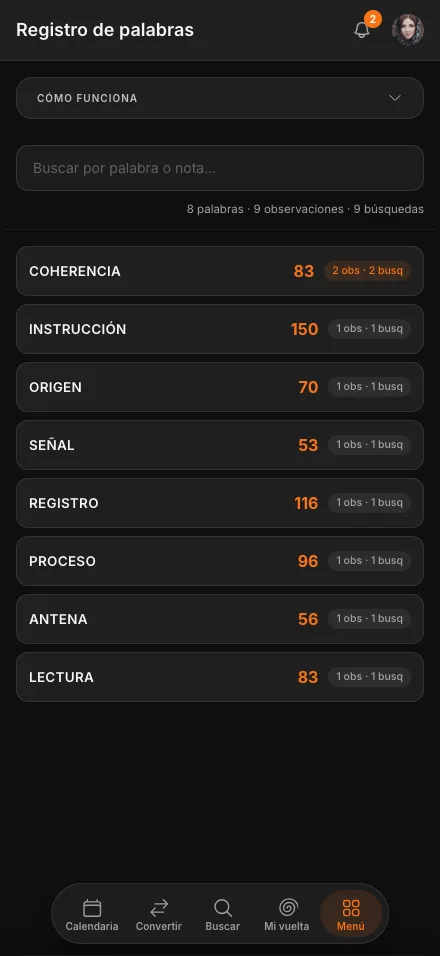 Registro de Palabras en el teléfono